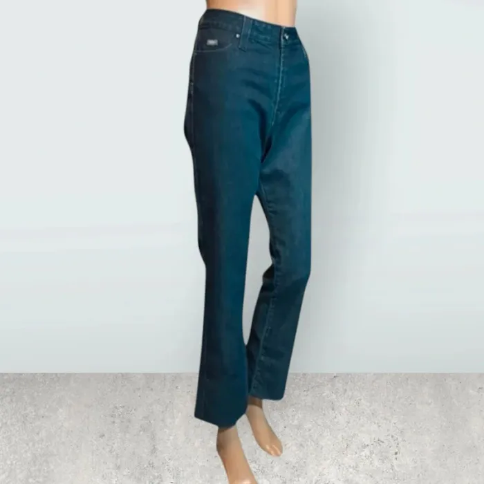 Jean bleu marine marque Islow,coupe regular,taille haute,texture extensible - photo numéro 4