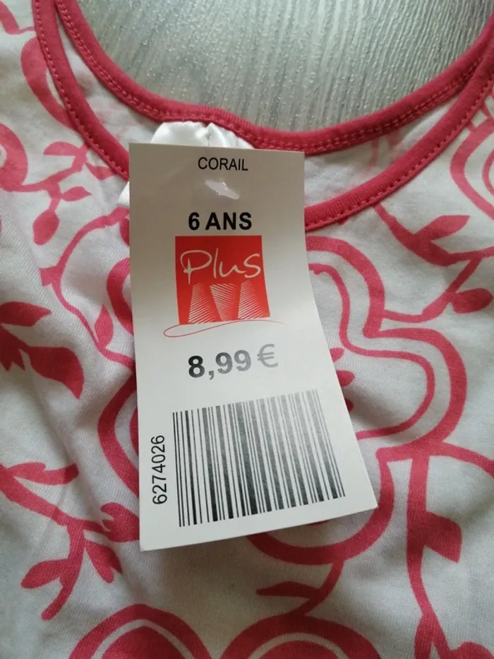 Tunique sans manche blanche à volant avec motifs fleurs corail / plus / (6ans) - photo numéro 2