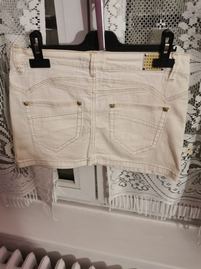 Jupe "blanc cassé et doré" 5 poches et élasthanne - photo numéro 2