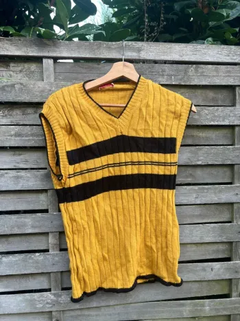 Pull sans manches vintage – Moutarde et noir – Taille 52/54