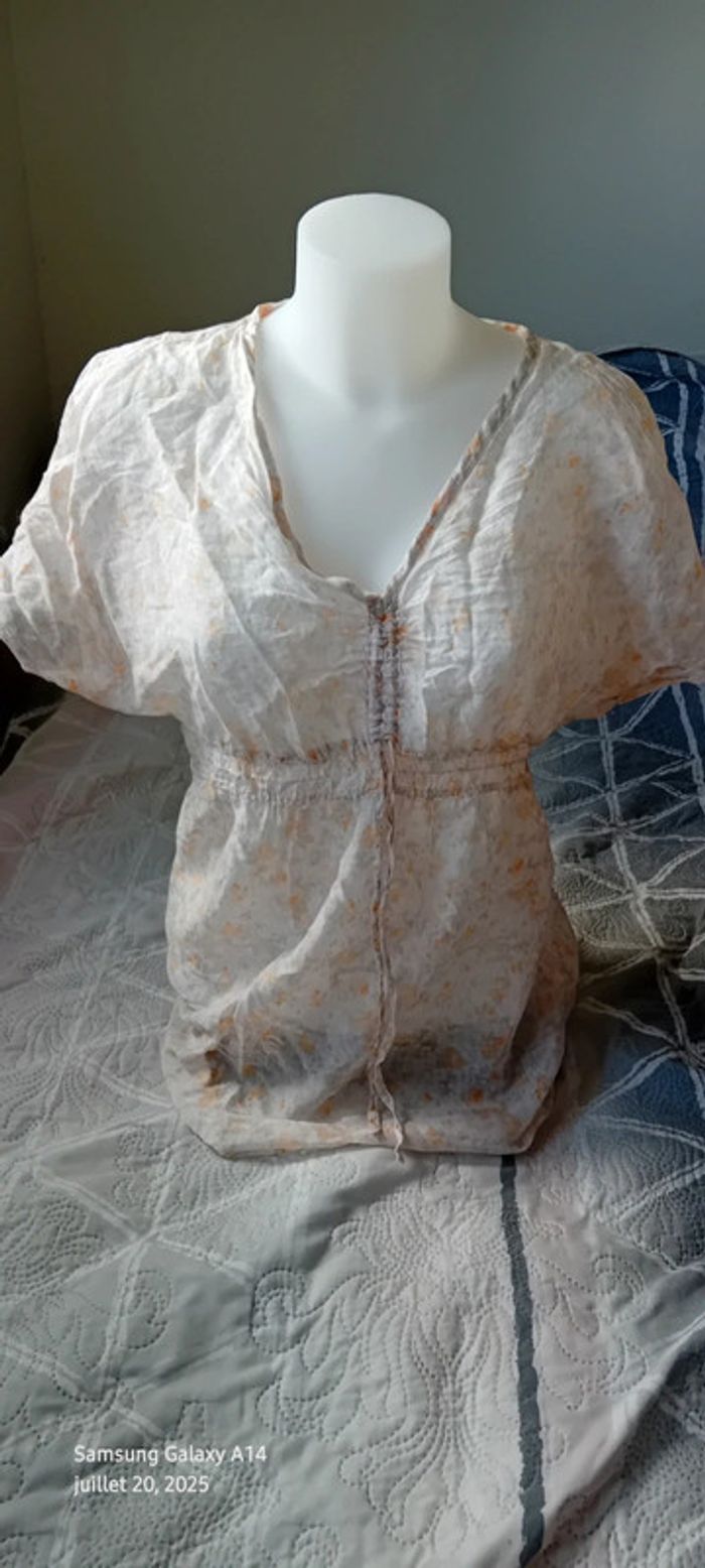 Blouse très légères manches courtes imprimé floral col V avec lien femme 40 esprit - photo numéro 2
