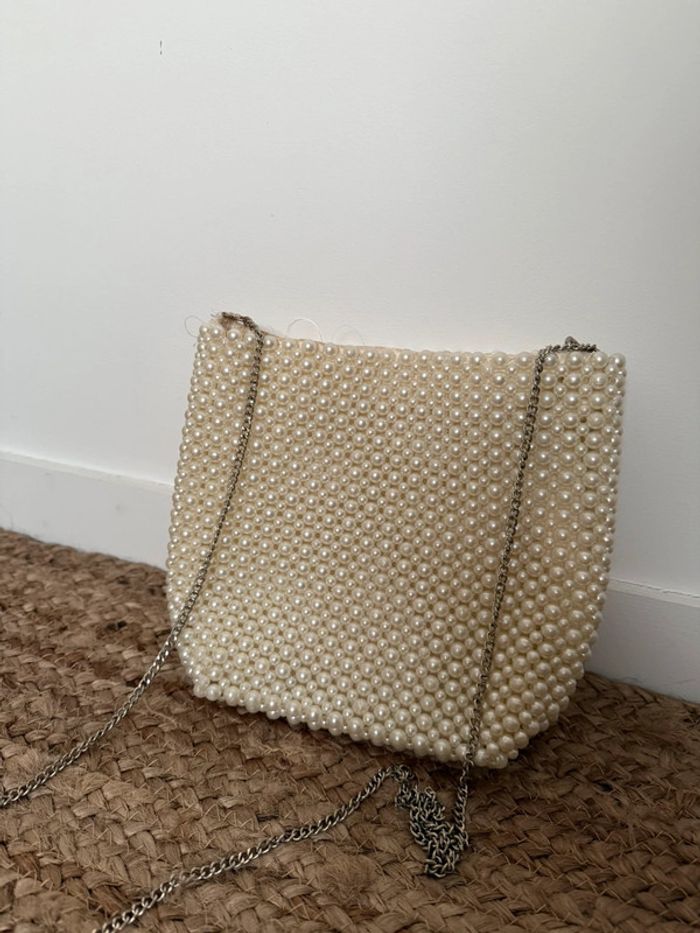 Sac à main seau perle beige noir bandoulière borsa bolsa bag saco borsa Zak femme donna woman - photo numéro 2