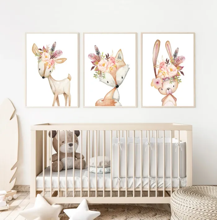 Joli trio d’affiches sur le thème des animaux des bois pour chambre enfant - photo numéro 3