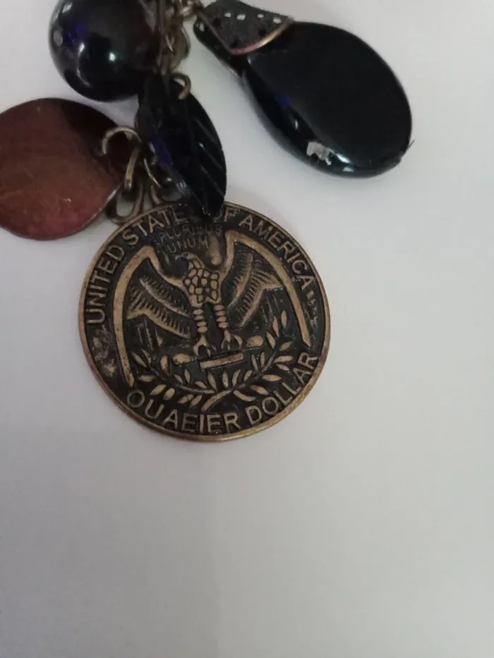Collier pierres et pièces dollar et français vintage - photo numéro 6