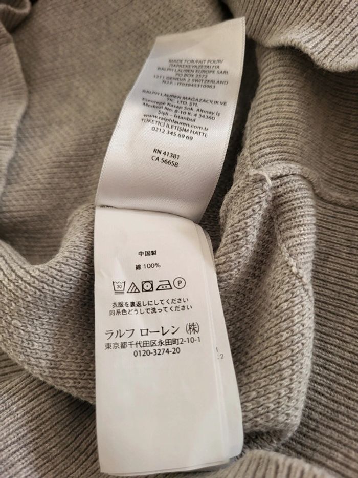 Pull quart zip Ralph Lauren gris pima cotton logo brodé gris 100% coton - XL - photo numéro 10