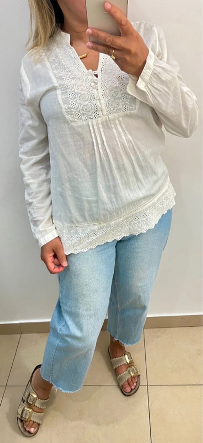 🌿Blouse blanche brodée style bohème Taille M - photo numéro 5