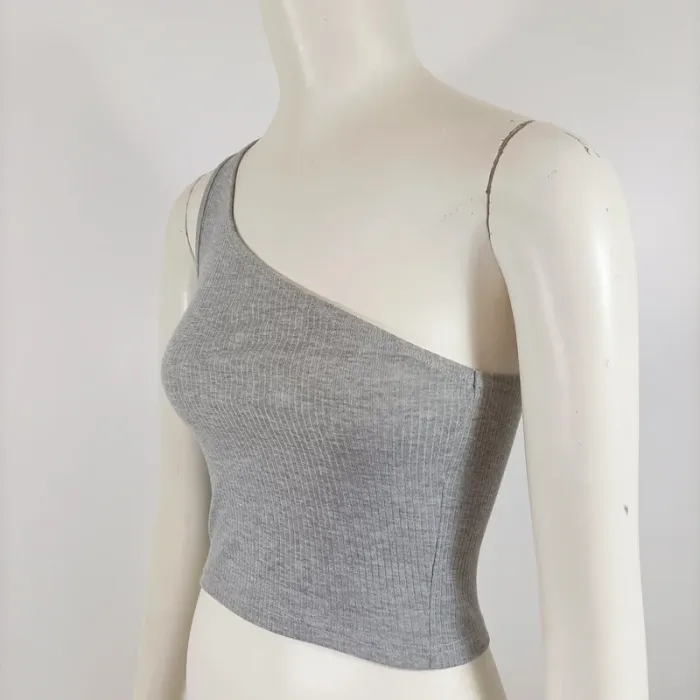 Top asymétrique gris côtelé une épaule Topshop – taille 38 (M) A909 - photo numéro 2