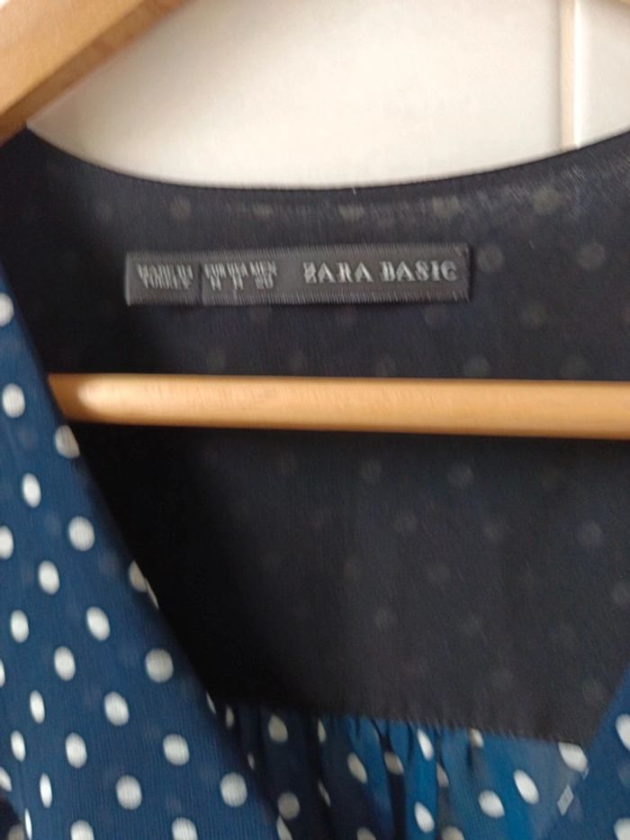 Blouse Zara marine point blanc manche 3/4 t.38 - photo numéro 6