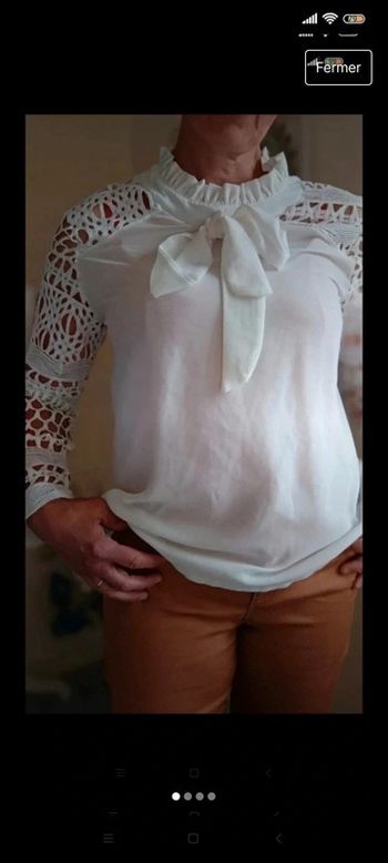 Blouse blanche manches ajouré t 40