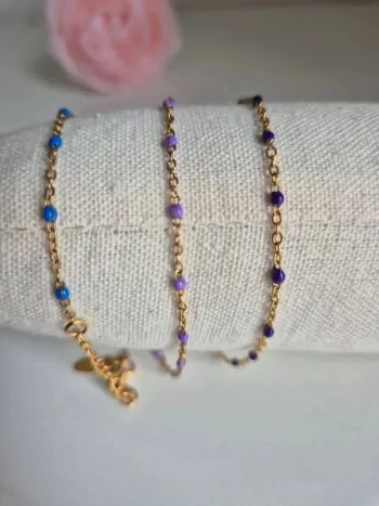 Lot de 3 bracelets en acier inoxydable dorée bleu violet