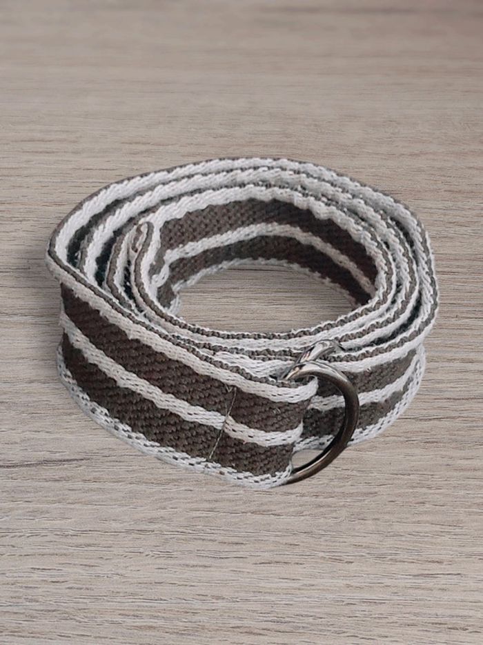 Ceinture toile marron gris rayé - 85cm réglable - photo numéro 2