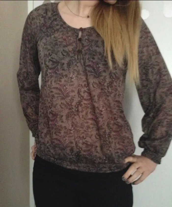 Blouse fleurie brune marron violet transparente - photo numéro 2