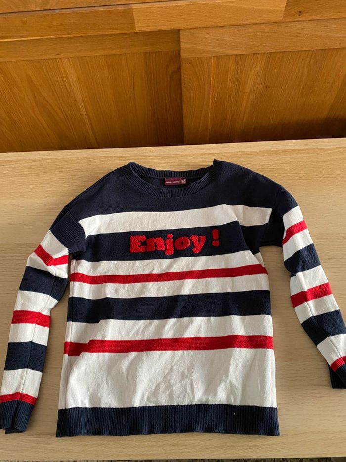 Pull garçon sergent major 7 ans rayures enjoy bleu blanc rouge