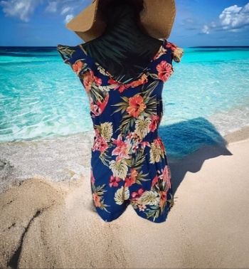 Combishort bleu fleuri Atmosphère 34