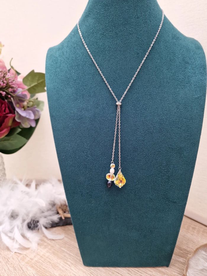 Collier Acier Perles D'eau Douce Cristal - photo numéro 4