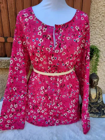 Blouse fleuri fluide rose multicolore taille 48