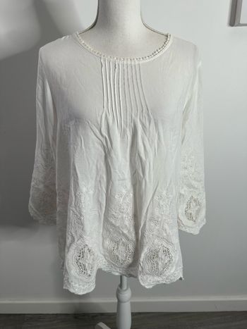 Blouse blanche broderies bohème chic hippie Vintage T44 XXL