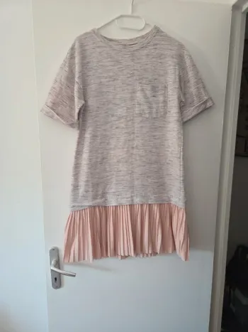 Robe courte femme manche courte tulle gris rose TBE taille M stradivarius