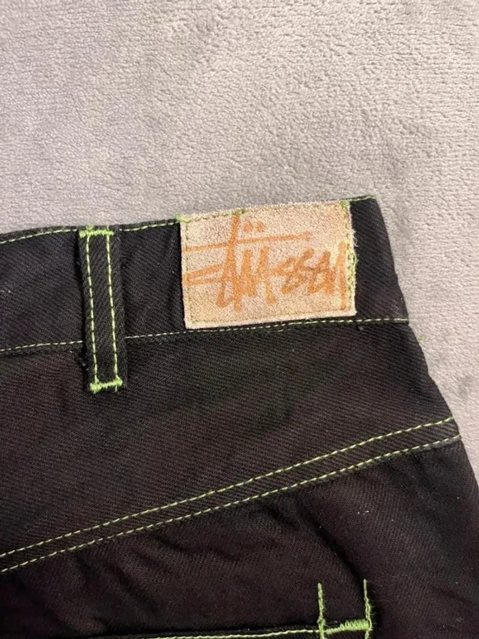Short/Jort Stussy Black Embroidered Green Lime Big Logo Back – Taille L - photo numéro 6