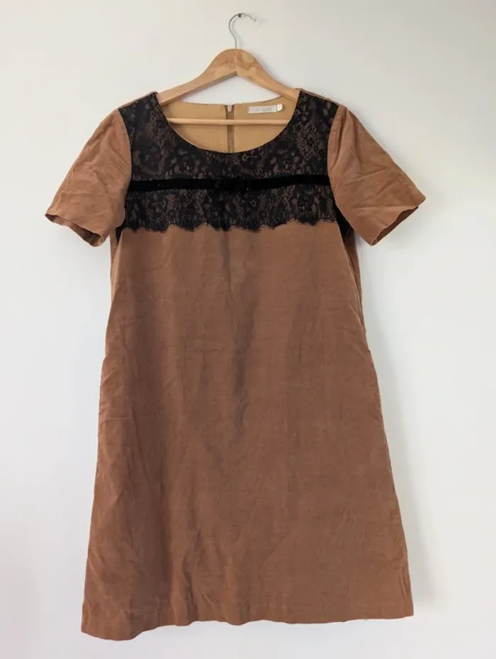 Robe en simili daim marron avec dentelle automne See U Soon Taille 38 - photo numéro 5