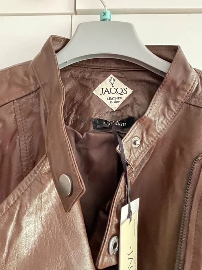 Veste asymétrique en cuir marron taille M Jacqs Leather - photo numéro 4