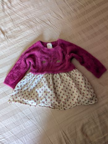 Robe dpam rose et blanche à motif fleuris 18 mois 80 cm