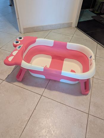 Baignoire Bébé Pliable  Avec Coussin De Bain Bebe Et Thermomètre Intégré