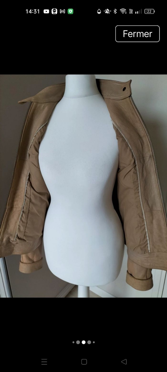 Perfecto cuir beige véritable - photo numéro 4