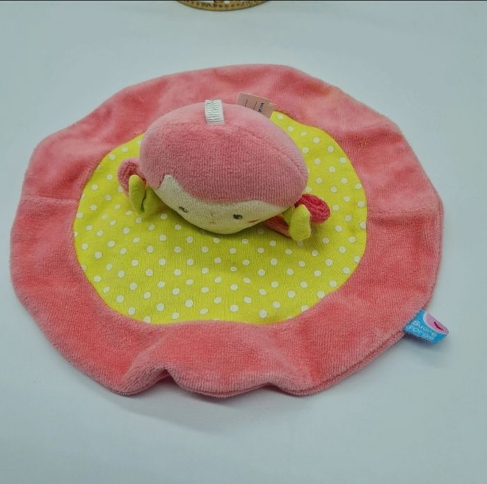Doudou plat rond poupee rose vert pois Sucre d orge - photo numéro 1