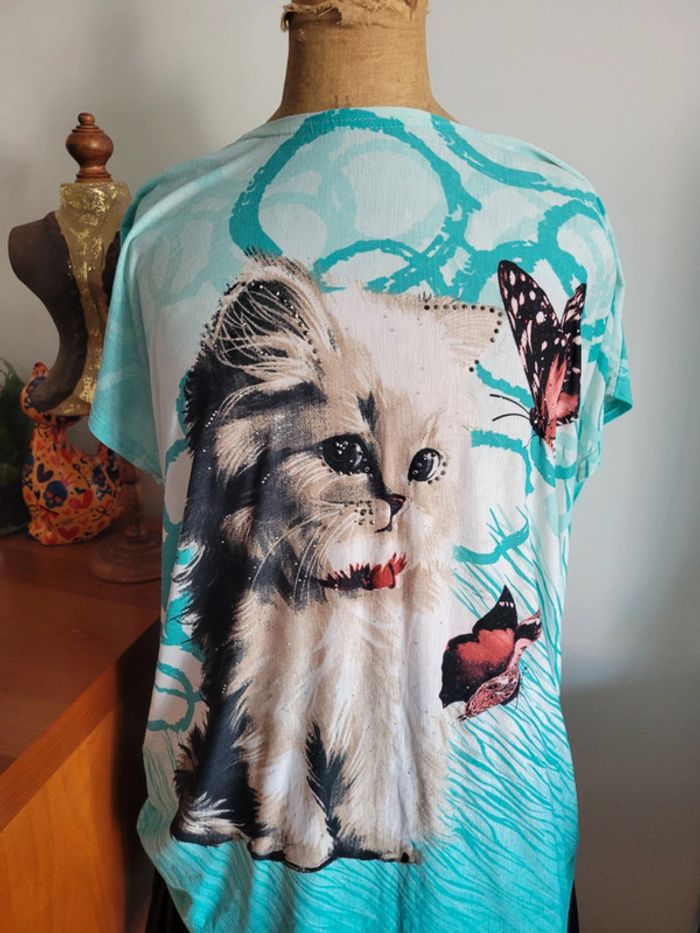 Tee shirt recto verso chat et papillon - photo numéro 3