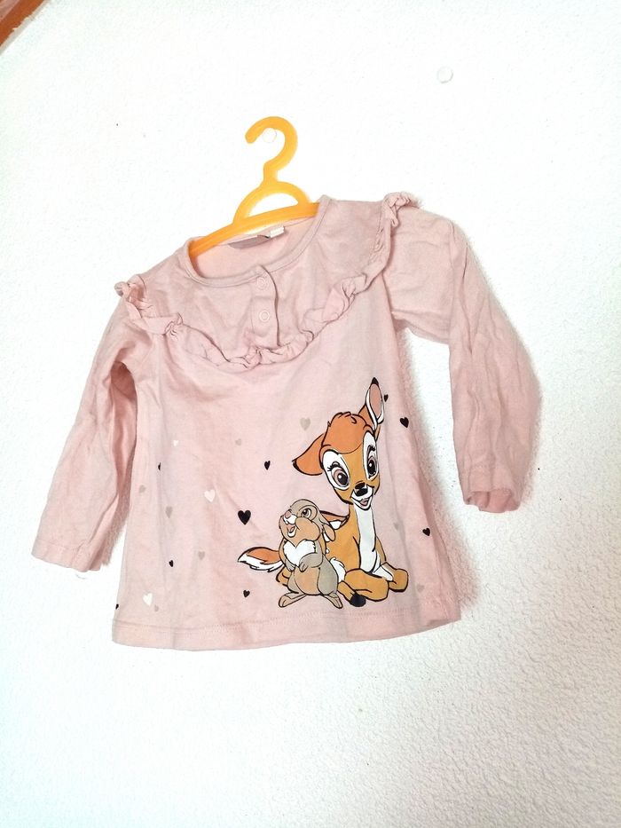 9/12 mois Disney Tee-shirt rose pale imprimé "petite biche et lapin" toutes saisons /Excellent état - photo numéro 8