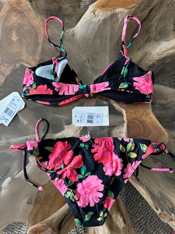 Maillot de bain 2 pièces Billabong noir fleur rose - photo numéro 3