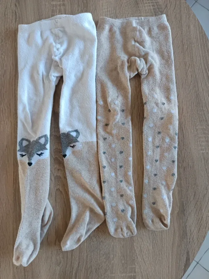 Collants chauds beige gris et blanc loup Chaussexpo fille taille 23/26
