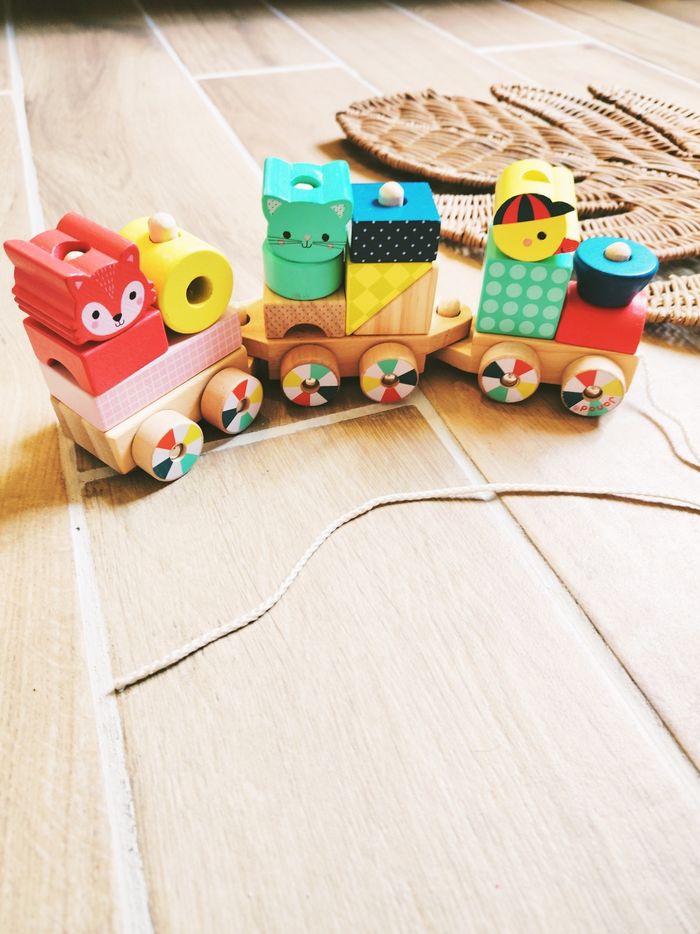 🐤Baby forest Train à blocs/formes à empiler en bois marque Janod - photo numéro 3