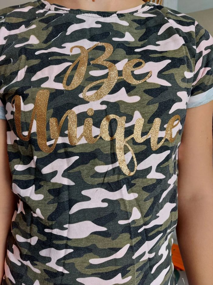 Tee shirt vert kaki camouflage Be Unique - photo numéro 2