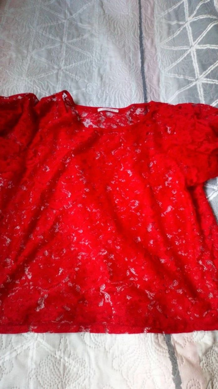 Haut en dentelle rouge motif floral femme XL camaïeu - photo numéro 6