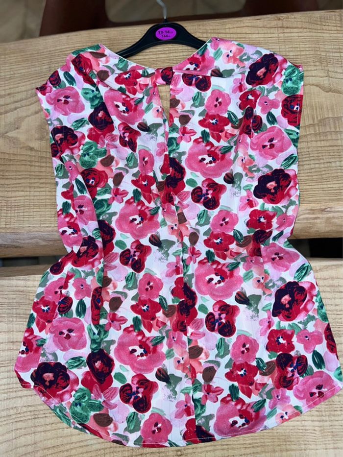 Blouse été S/M S M 36 38 à fleurs rose et rouge doré été dos découvert tunique fluide by one - photo numéro 8