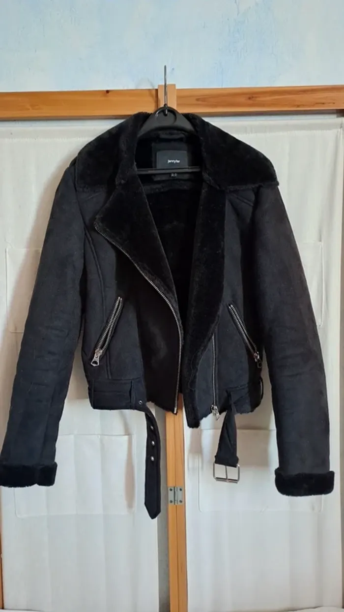 Perfecto noir fausse fourrure / Veste en daim / Blazer fausse fourrure / Veste Femme Noir