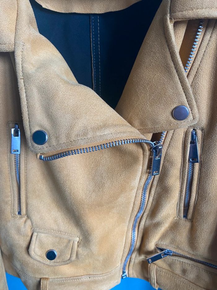 Blouson perfecto style biker en effet daim jaune moutarde - photo numéro 3