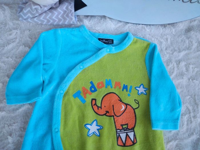 Pyjama grenouillère velours Mixte 3 mois Cirque éléphant Tadam Influx - photo numéro 5