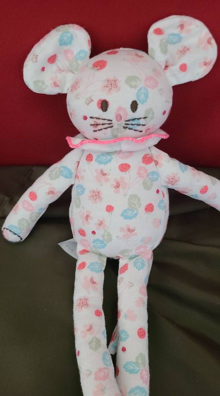 Doudou souris blanche fraises feuilles PETIT BATEAU - photo numéro 3