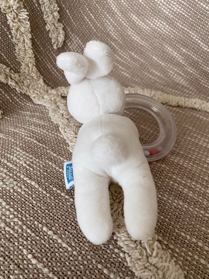 Peluche doudou d’éveil 17cm jacadi lapin blanc anneaux parfait état - photo numéro 3