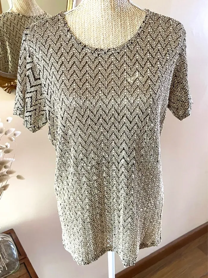 Sublime Top à Manches Courtes - Maille Effet Chevron Vintage - photo numéro 3