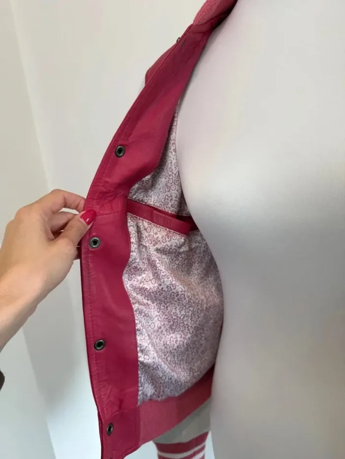 Veste bomber Aviatrix en cuir femme rose taille M très bon état - photo numéro 9