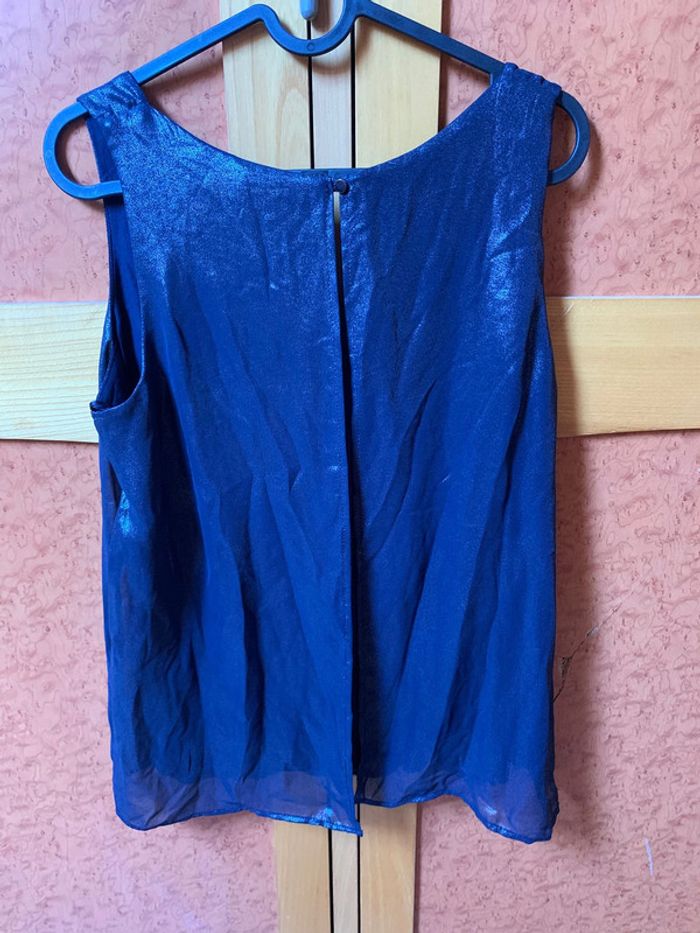Haut habillé bleu marine reflet pailleté taille M Phildar - photo numéro 5
