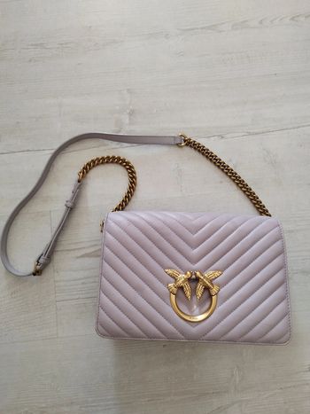 Superbe sac à main en cuir Pinko couleur lilas love click classic matelassé