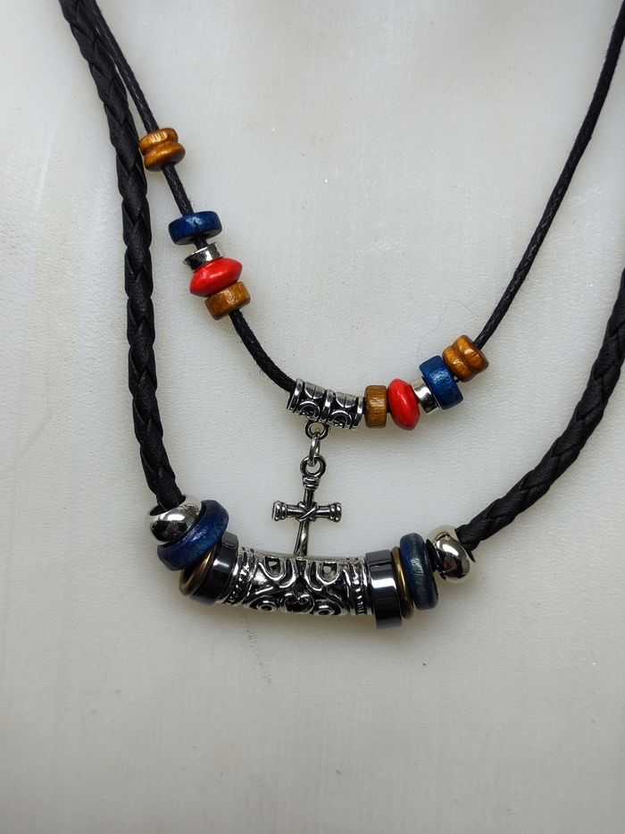 Collier pour homme tribal noir double lacet - photo numéro 3