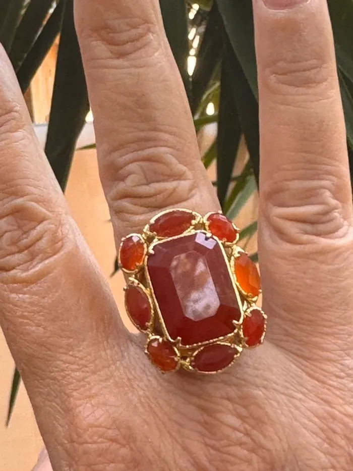 Grosse bague habaha Paris tout en cornaline et acier inoxydable or - photo numéro 7