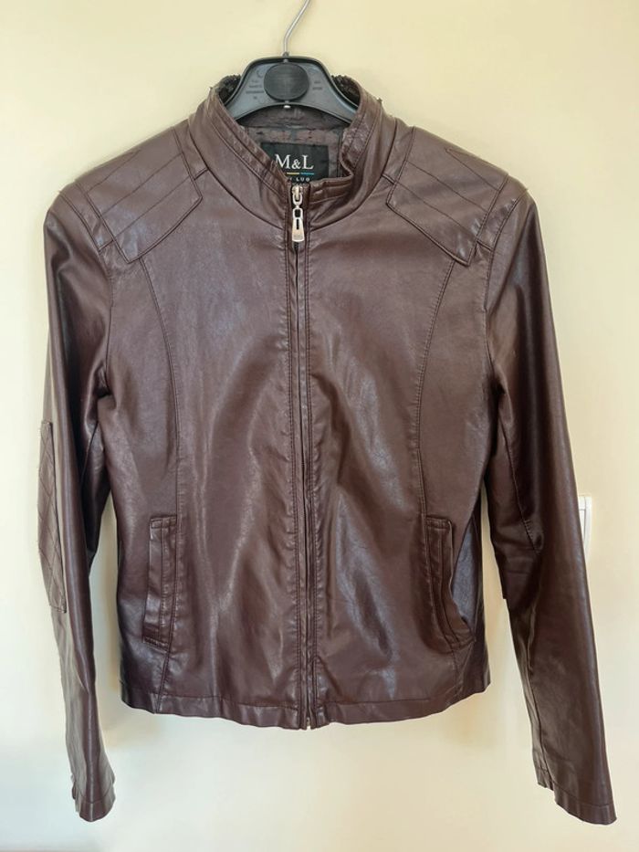 Veste blouson simili cuir style biker/ aviateur - photo numéro 7