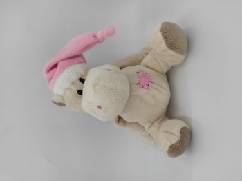 🦛 Peluche Hippopotame beige et rose avec bonnet de nuit et coeur sur le ventre. I2C Toys  📏 Dimens